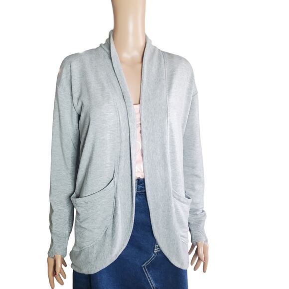 Athleta Girl Wrap 'N Roll Sweater Open Cardigan XXL (16) Youth Gray Knit Pockets - Picture 1 of 8